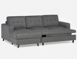 RENEE mid-century modern left-facing sectional sofa-bed with storage