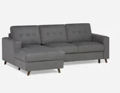 RENEE mid-century modern left-facing sectional sofa-bed with storage