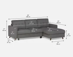 RENEE mid-century modern left-facing sectional sofa-bed with storage
