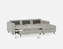 RENEE mid-century modern right-facing sectional sofa-bed with storage