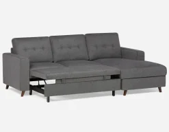 RENEE mid-century modern right-facing sectional sofa-bed with storage