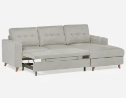 RENEE mid-century modern right-facing sectional sofa-bed with storage