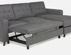 RENEE mid-century modern right-facing sectional sofa-bed with storage