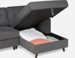RENEE mid-century modern right-facing sectional sofa-bed with storage