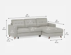 RENEE mid-century modern right-facing sectional sofa-bed with storage