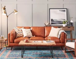 ROWAN mid-century modern 100% leather 3-seater sofa