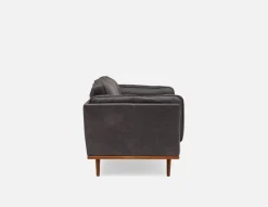 ROWAN mid-century modern 100% leather 3-seater sofa