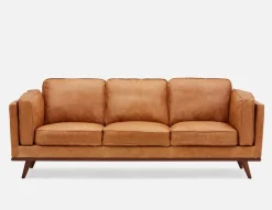 ROWAN mid-century modern 100% leather 3-seater sofa