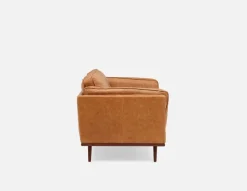 ROWAN mid-century modern 100% leather 3-seater sofa