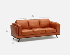 ROWAN mid-century modern 100% leather 3-seater sofa