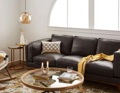 ROWAN mid-century modern 100% leather 3-seater sofa