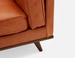 ROWAN mid-century modern 100% leather 3-seater sofa