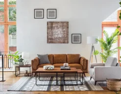 ROWAN mid-century modern 100% leather 3-seater sofa