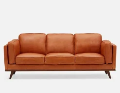 ROWAN mid-century modern 100% leather 3-seater sofa