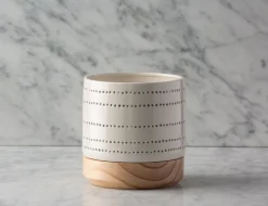 SHANE ceramic pot with wood stand 36 cm